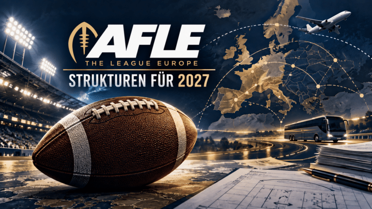 AFLE-Logo mit Football und symbolischen Reiserouten – Illustration zum Liga-Ausbau 2027