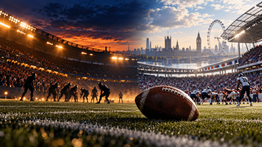 Symbolbild: American-Football-Stadien bei Flutlicht und in London für das lange Football-Wochenende